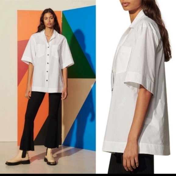 Sandro Abby oversized cotton shirt sleeve button down shirt sz 8 - Picture 1 of 9
